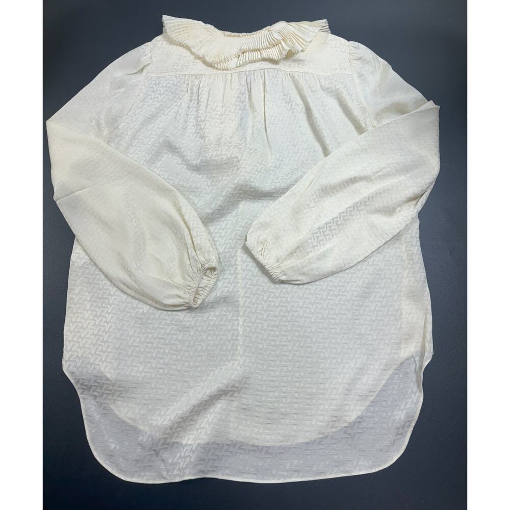 Zadig & Voltaire NWT Tio Jac Monogram 100% Silk‎ Long Sleeve Blouse Cream Medium - Picture 2 of 5